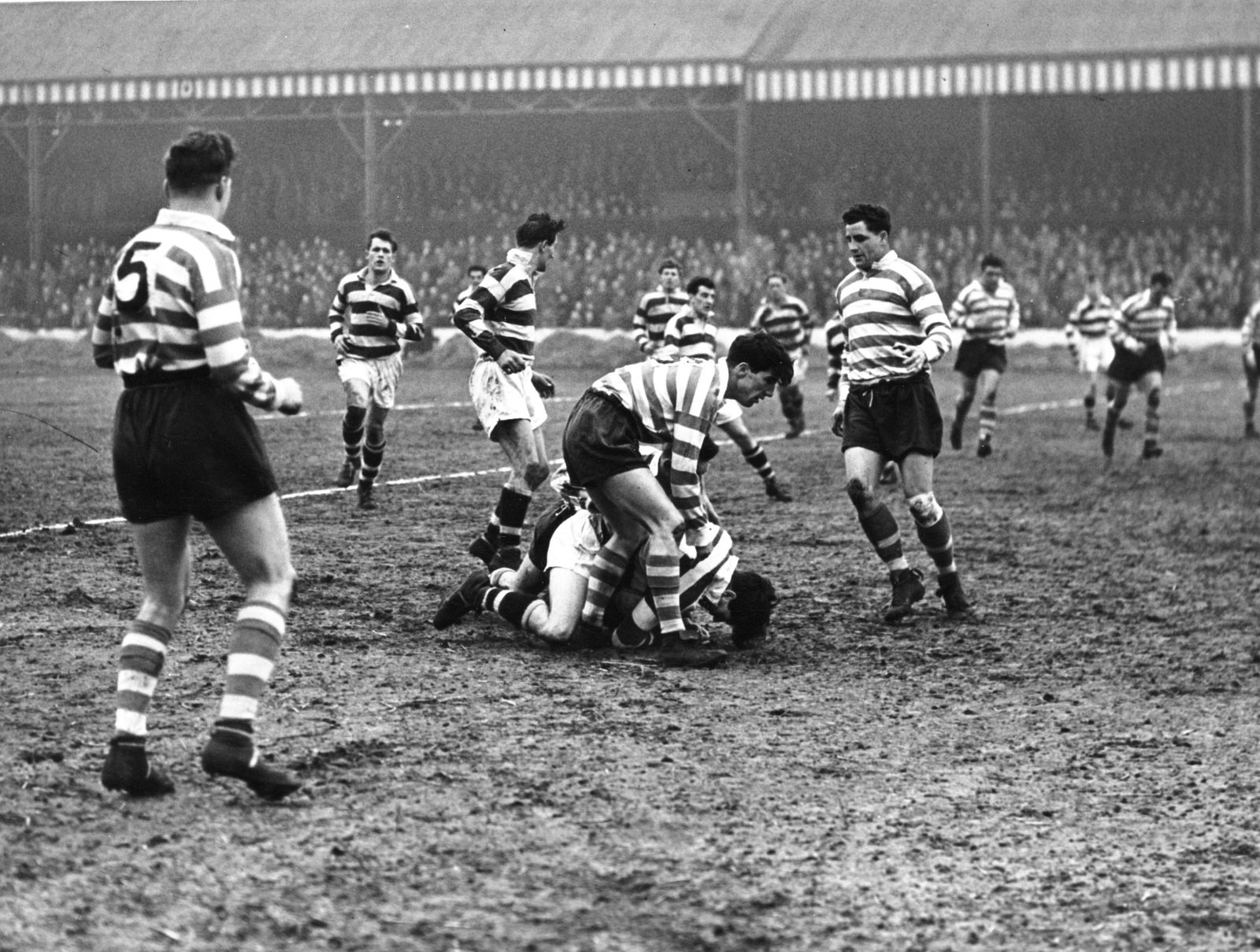 Alan Kellett tackles Broome v Widnes - March 25th 1958.