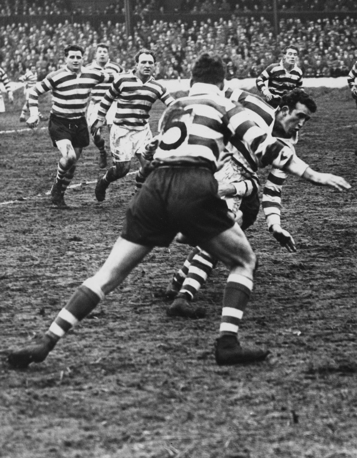 John Etty moves in to the tackle v Wigan - April 5th 1958.
