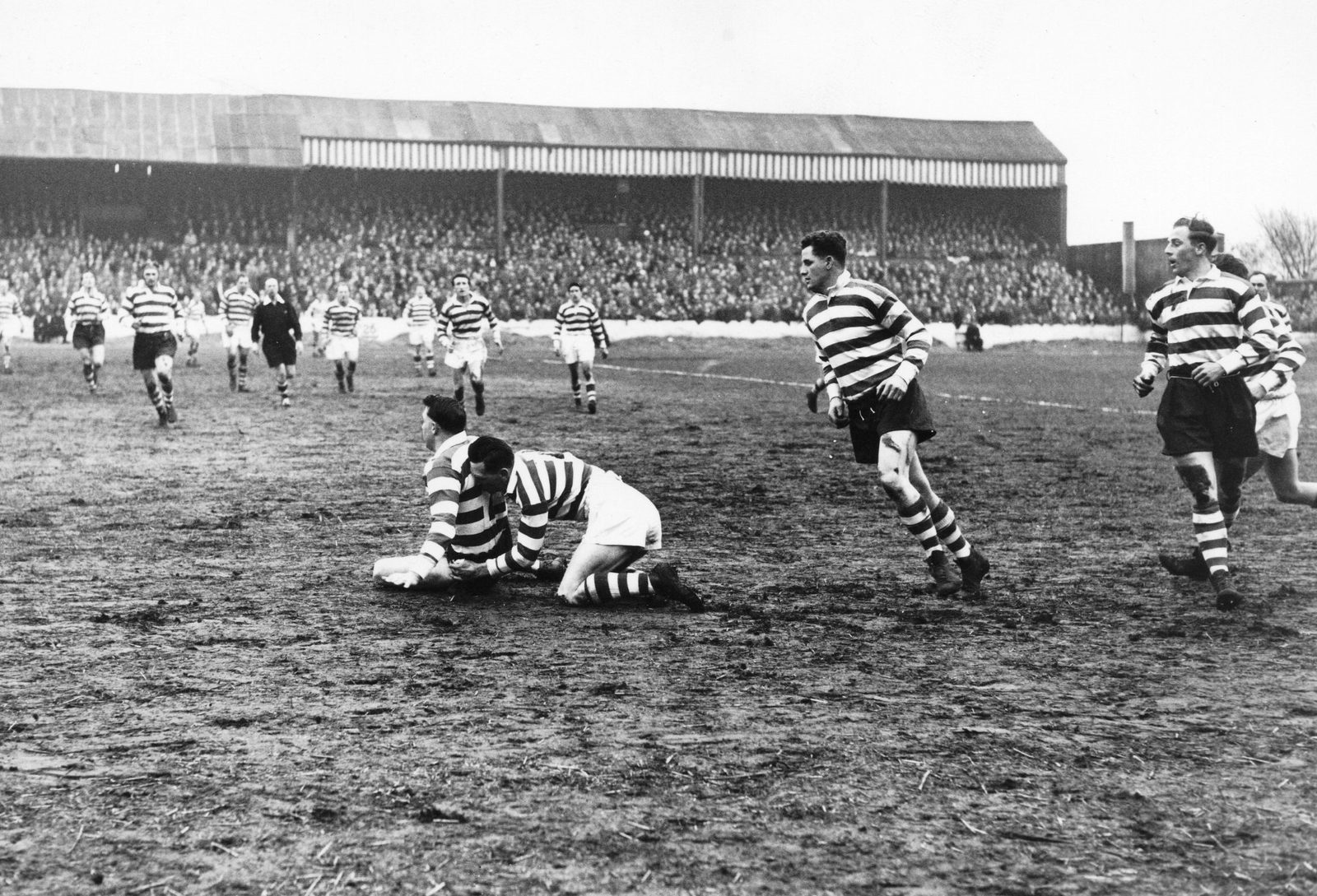 Ernie Ashcroft brings down Dick Cracknell - April 5th 1958.