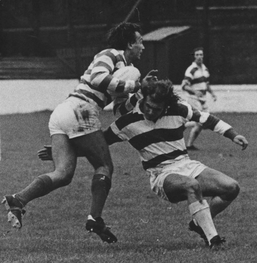 Phil Larder attempts to avoid Bll Francis - Sep 1st 1973.