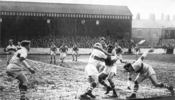 Billy Ivison gets to grips with Trevor Williams - April 15th 1950.