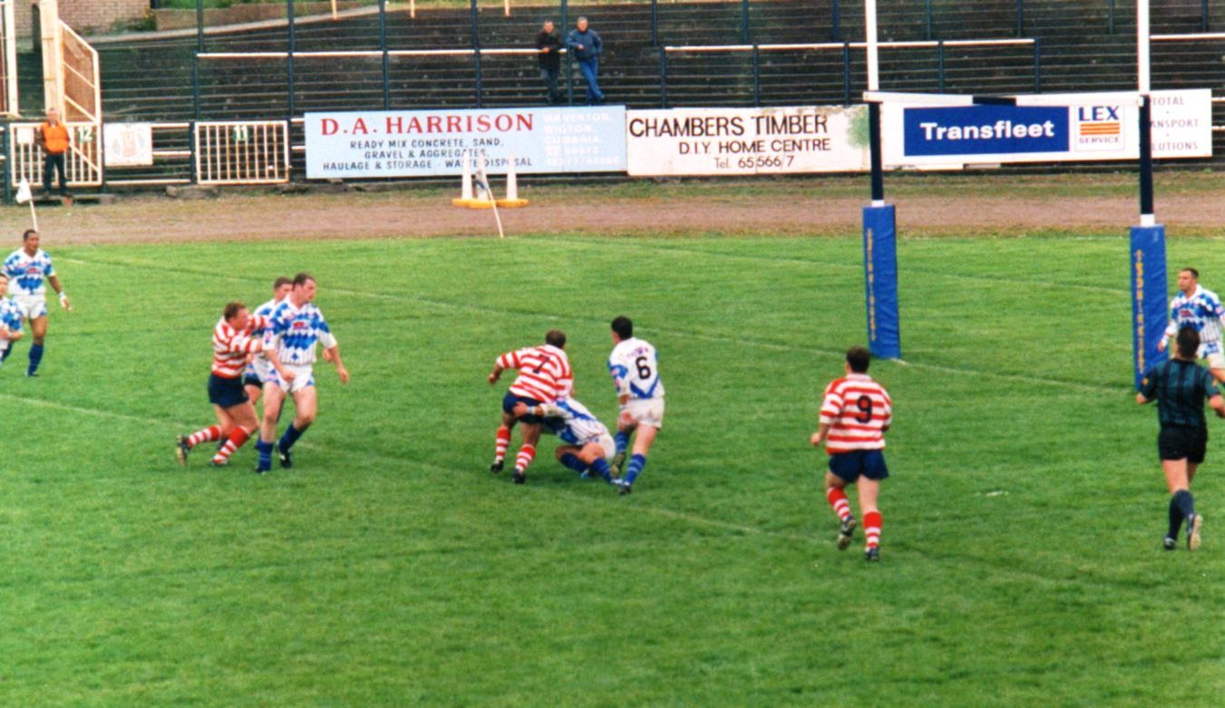 Neil Flanagan is brought down near the Workington try line - June 8th 1998.