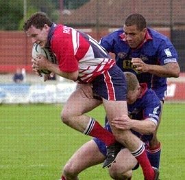 Gavin Johnson tries to break clear v Workington - Aug 25th 2002.
