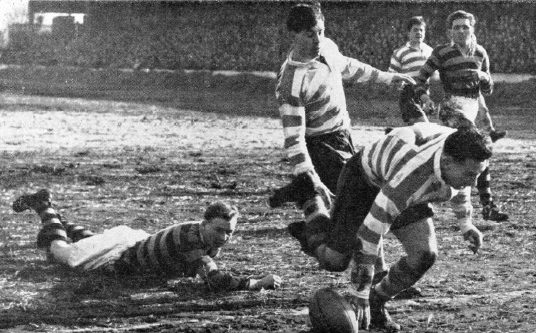 Frank itchford scores against York with Alan Davies in support - March 7th 1956.