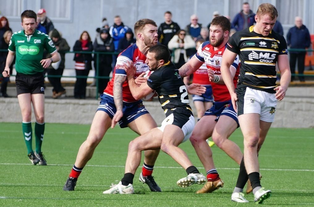 Jack Spencer and Ryan Lannon bring down a York opponent - March 11th 2018.