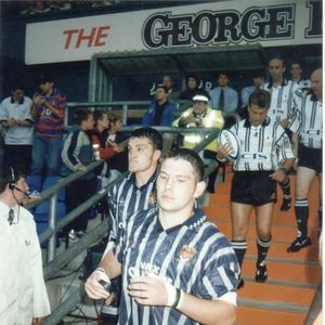 David Stephenson followed by Gary Lord take the field v Adelaide July 25th 1997.