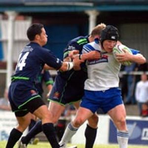 Carlos Mataora and Jon Goddard combine to half Barrow stand-off Joel Osborn - June 12th 2005.