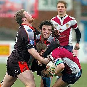 Wayne Kerr and Dave Allen on defence at Barrow - Feb 1st 2009.