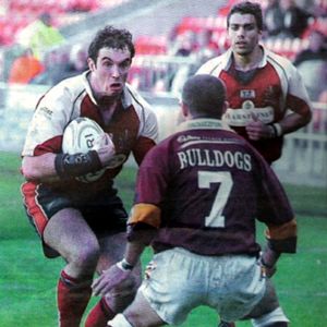 Lee Doran takes on the Batley scrum half with Pat Rich in support - May 30th 2004