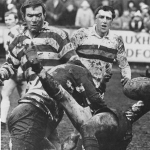 Bob Irving brings down a Bradford opponent - Feb 24th 1968.