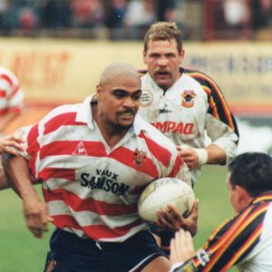 Joe Faimalo takes on the Bradford defence - May 10th 1996.