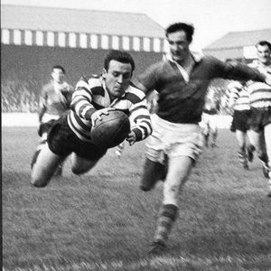 Brian Lord flies over for a try v Doncaster -Oct 12th 1963.
