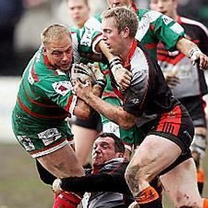 Tommy Goulden & Jason Boults make a tackle v Keighley - April 13th 2008.