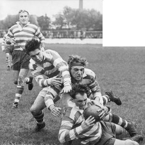 A try for Sid Little with Charlie Winslade in support v Liverpool - Sep 19th 1953.