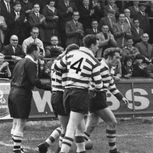 Jim McCormack and Joe Collins congratulate Geoff Sims after a try v Liverpool - Sep 12th 1964.