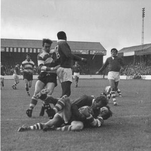 A good tackle from Tommy Davies v Salford - Aug 19th 1969.