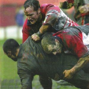 David Gibbons and Keith Brennan bring down a West Hull opponent - Jan 27th 2002.