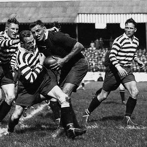 Mick Madsen is tackled by Les Lewis and Ted Sadler - Sep 9th 1933.