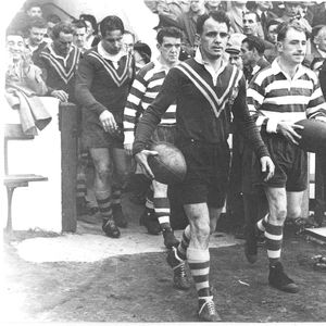 Clive Churchill and Frank Stirrup lead out the teams Sep 15th 1952