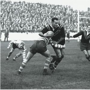 Alex Watson is tackled by John Etty. Nov 7th 1956.