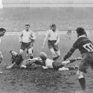 A Barrow attack is foiled as Hesketh, Marlor, Hilton & Sloman look on - Oct 11th 1924.