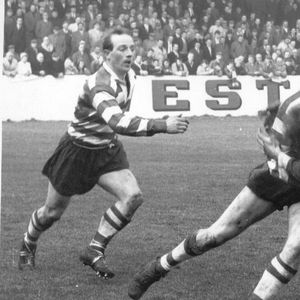 Donovan takes on the Barrow defence with Nestor in support - March 21st 1964.