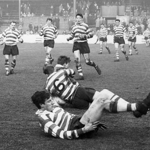 Nestor completes the tackle as Donovan lies injured - March 21st 1964.