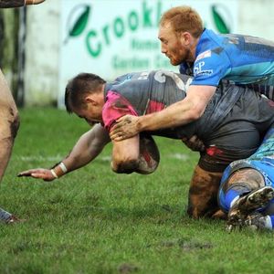 Two Barrow defenders put an end to an Oldham attack - Jan 24th 2016.