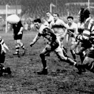 Daley passes to Winslade at Blackpool - Feb 22nd 1958.