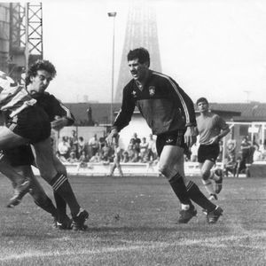 Brian Caffery is tackled at Blackpool - Sep 6th 1981.