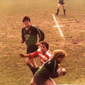 Adrian Alexander moves in to tackle v Blackpool - March 28th 1982.