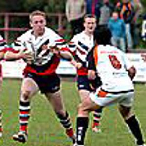 Jason Boults looks to punch a hole in the Blackpool Panthers line - June 22nd 2008.