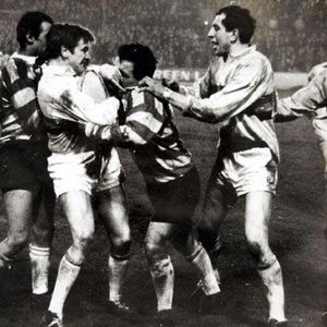 Flare up in the Oldham v Bradford replay - Fen 29th 1968.