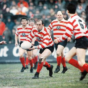 Terry Flanagan releases a pass to Glen Liddiard with Ray Ashton and Mick Morgan in support - March 16th 1986.