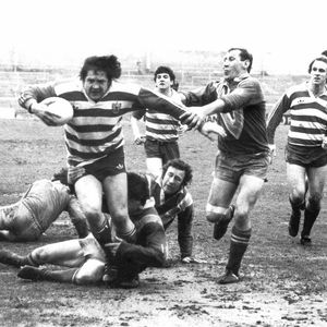 Brian Hogan on the charge at Cardiff - Jan 31st 1982.