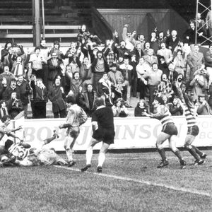 Brian Caffery scores a last minute winner against Cardiff to the delight of the main stand terrace spectators - Feb 7th …