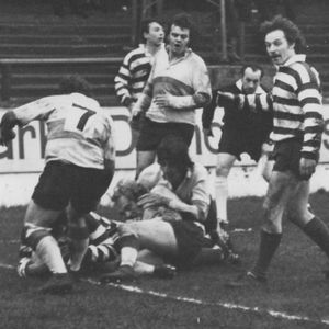 Mike Elliott squeezes over for a try against Doncaster with Mick McCone close by - March 4th 1972.