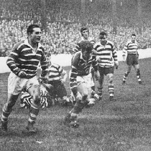 A scramble near the Featherstone line with Jack Keith, Ron Rowbottom, Dick Cracknell, Derek Turner and Des McKeown in …