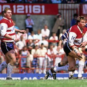Colin Hawkyard releases a pass in the final at Old Trafford - May 15th 1988.