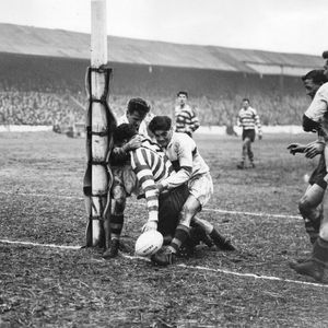 Derek Turner loses the ball as he goes to touch down - April 7th 1958.