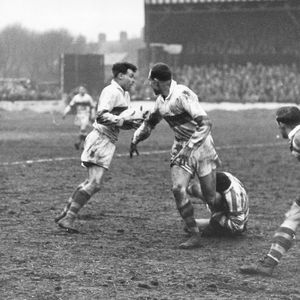 Breen and Kilroy start an Huddersfield attack - April 7th 1958.