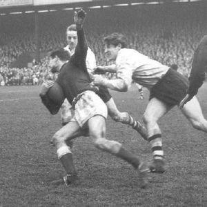 John Donovan makes a tackle with Vince Nestor in support - April 11th 1964.