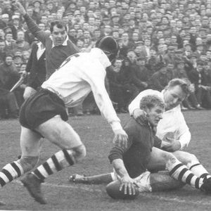 Frank Dyson can't stop a try for Terry Major at Swinton - April 15th 1964