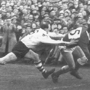 Mike Blackmore goes over in Vince Nestor's tackle - April 20th 1964.
