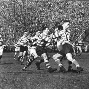 Frank Pitchford and Charlie Winslade make a tackle - May 18th 1957.