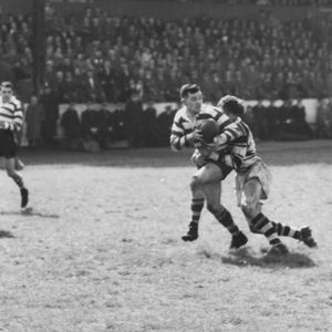 Davies is tackled by Sykes - May 18th 1957.