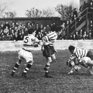 Cracknell tackles Saville - April 16th 1958.