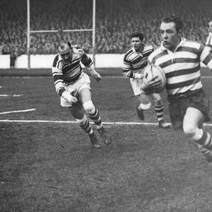 Ganley attacks down the left wing v Hull - March 30th 1959.