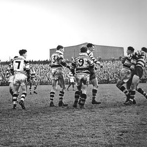 Roger Dufty makes a tackle v Hull - April 9th 1960.