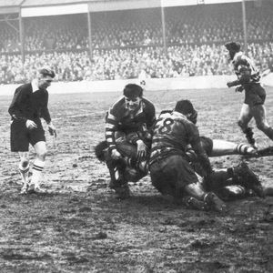 Smethurst and Payne bring down a Hull player - Feb 10th 1962.